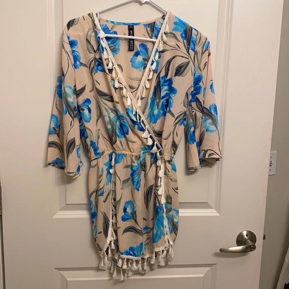 Design Lab Floral Print Romper with Tassels